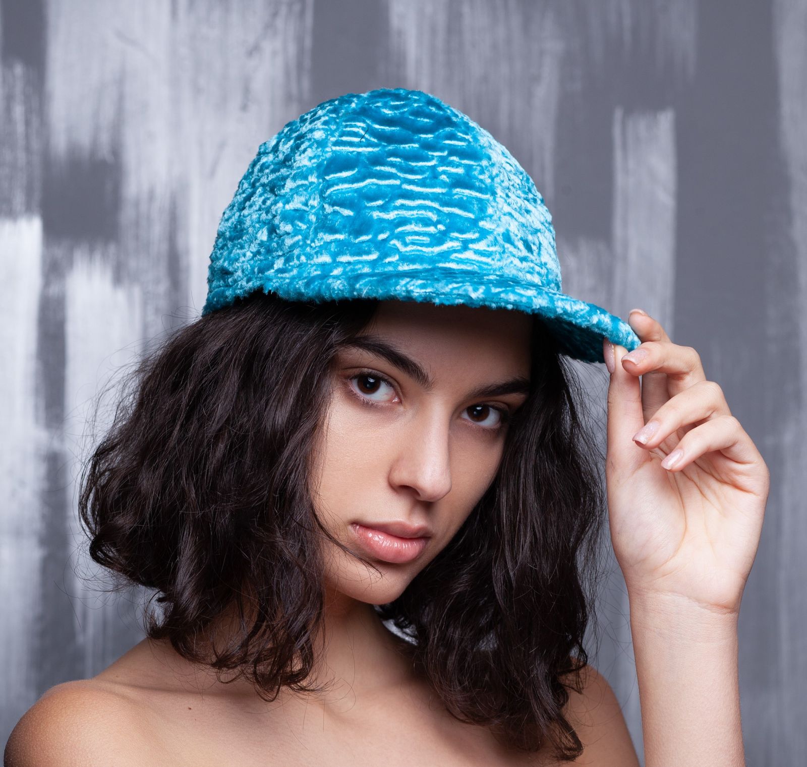 Photo #2 - Baseball hat eco fur Tissavel - astrakhan aquamarine