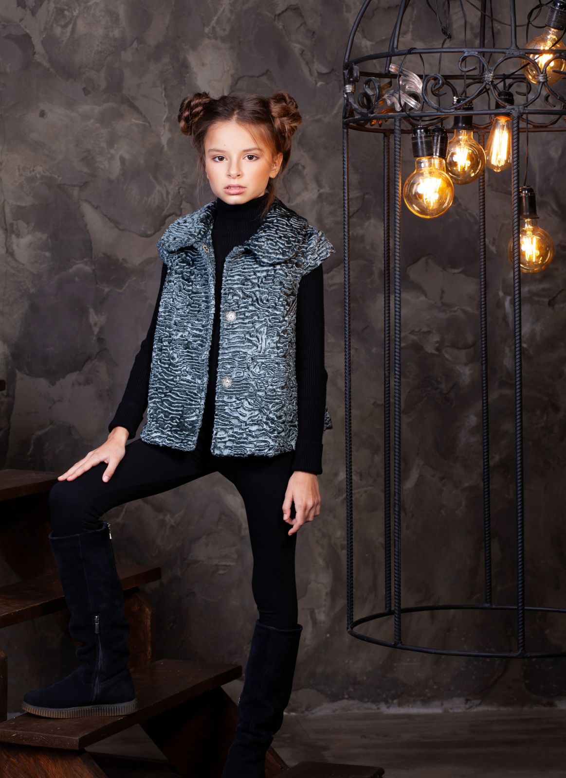 Photo #1 - Kids vest eco fur Tissavel - astrakhan marengo