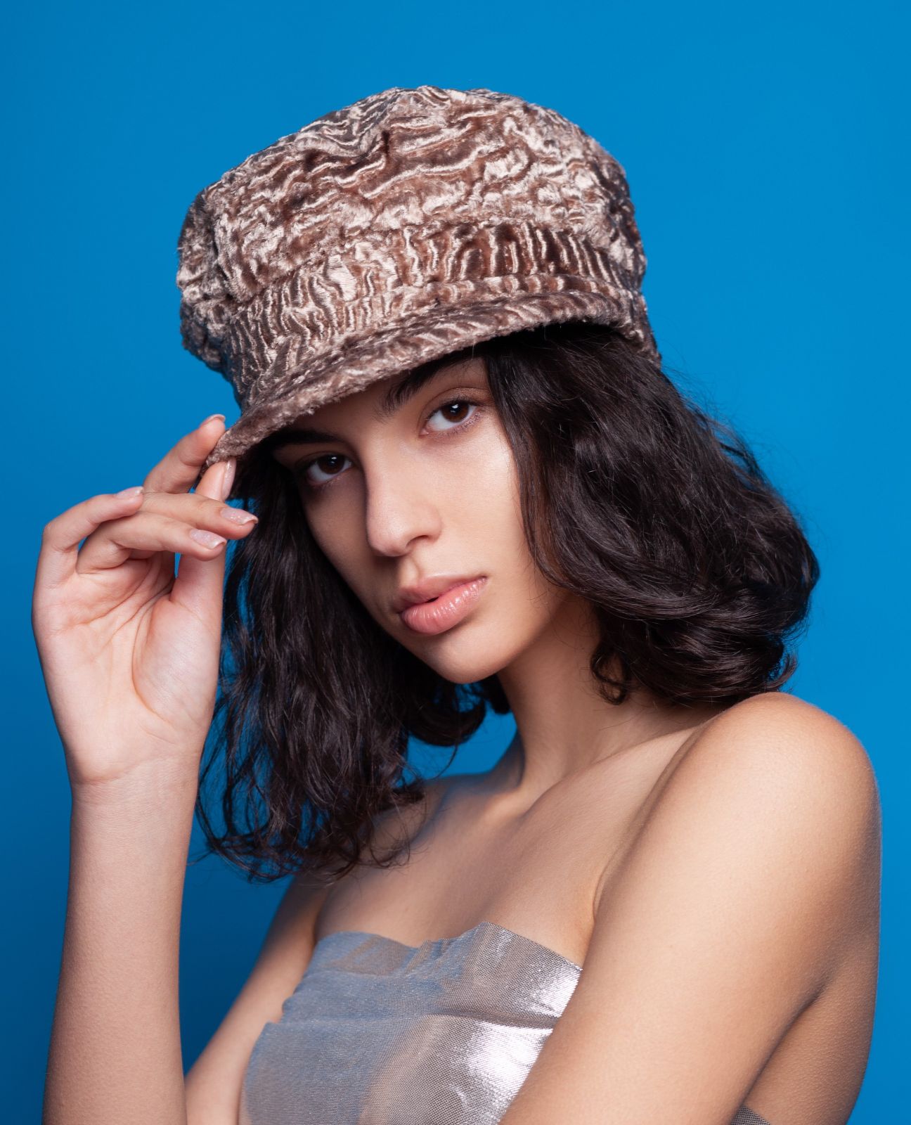 Photo #2 - Baker boy hat eco fur Tissavel - astrakhan onyx