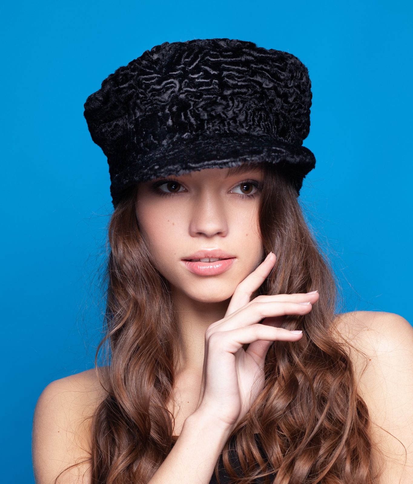 Photo #2 - Baker boy hat eco fur Tissavel - astrakhan obsidian