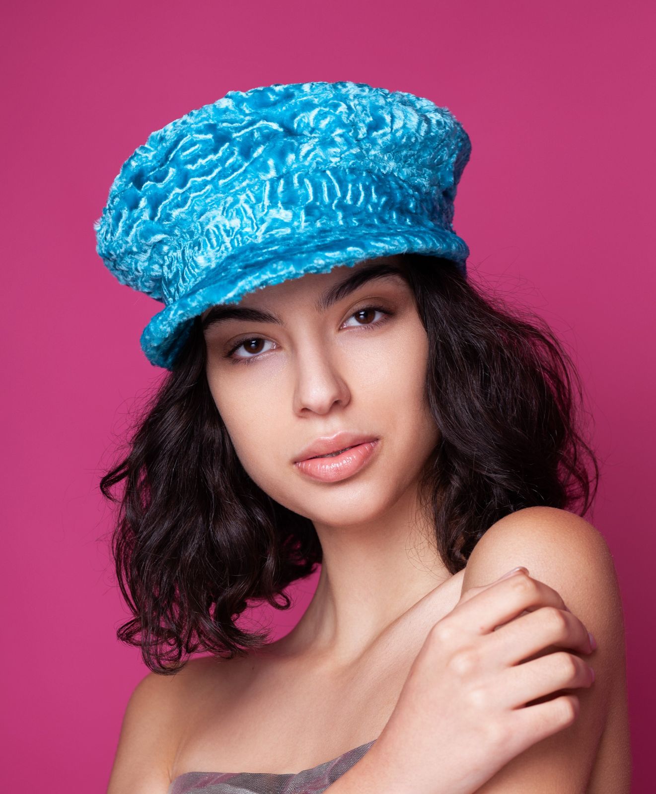 Photo #1 - Baker boy hat eco fur Tissavel - astrakhan aquamarine